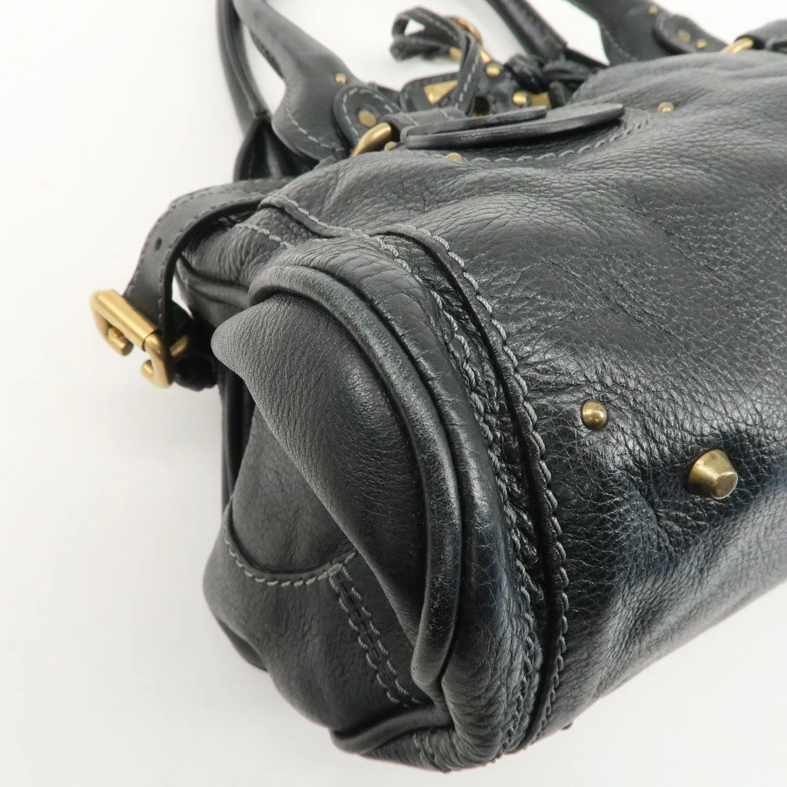 Chloe Paddington Leather Hand Bag Black Gold Hardware Used