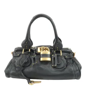 Chloe Paddington Leather Hand Bag Black Gold Hardware Used