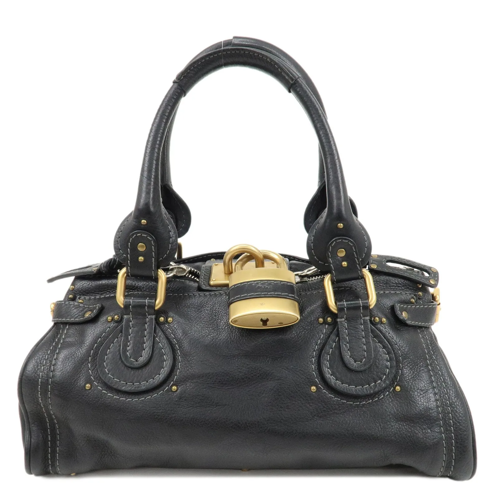 Chloe Paddington Leather Hand Bag Shoulder Bag Black Used