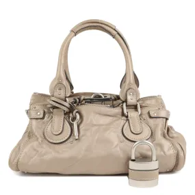Chloe Paddington Leather Hand Bag Shoulder Bag Medium Beige Used