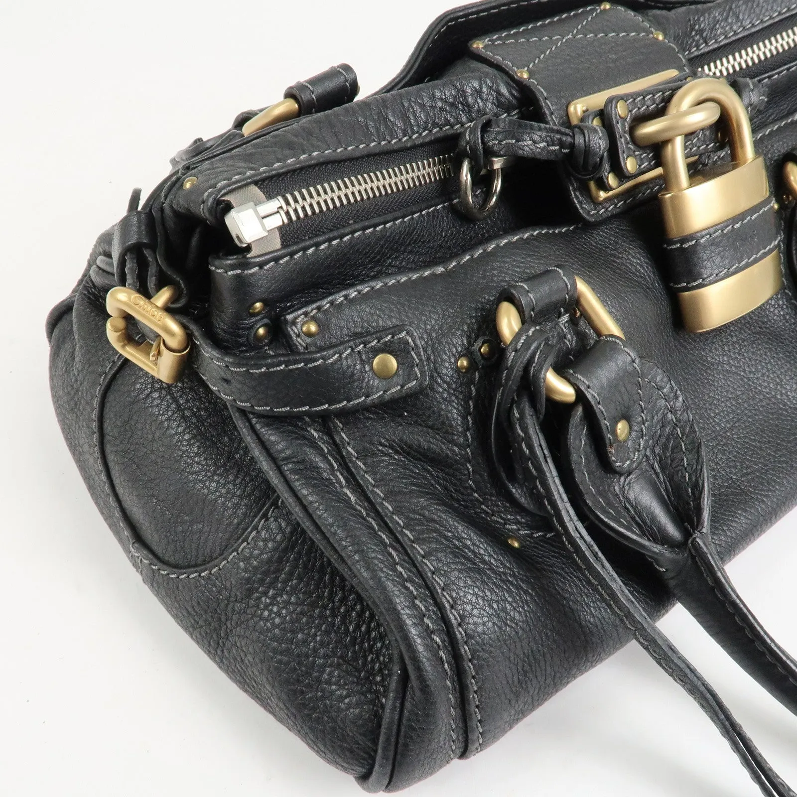 Chloe Paddington Leather Hand Bag Shoulder Bag Medium Black Used