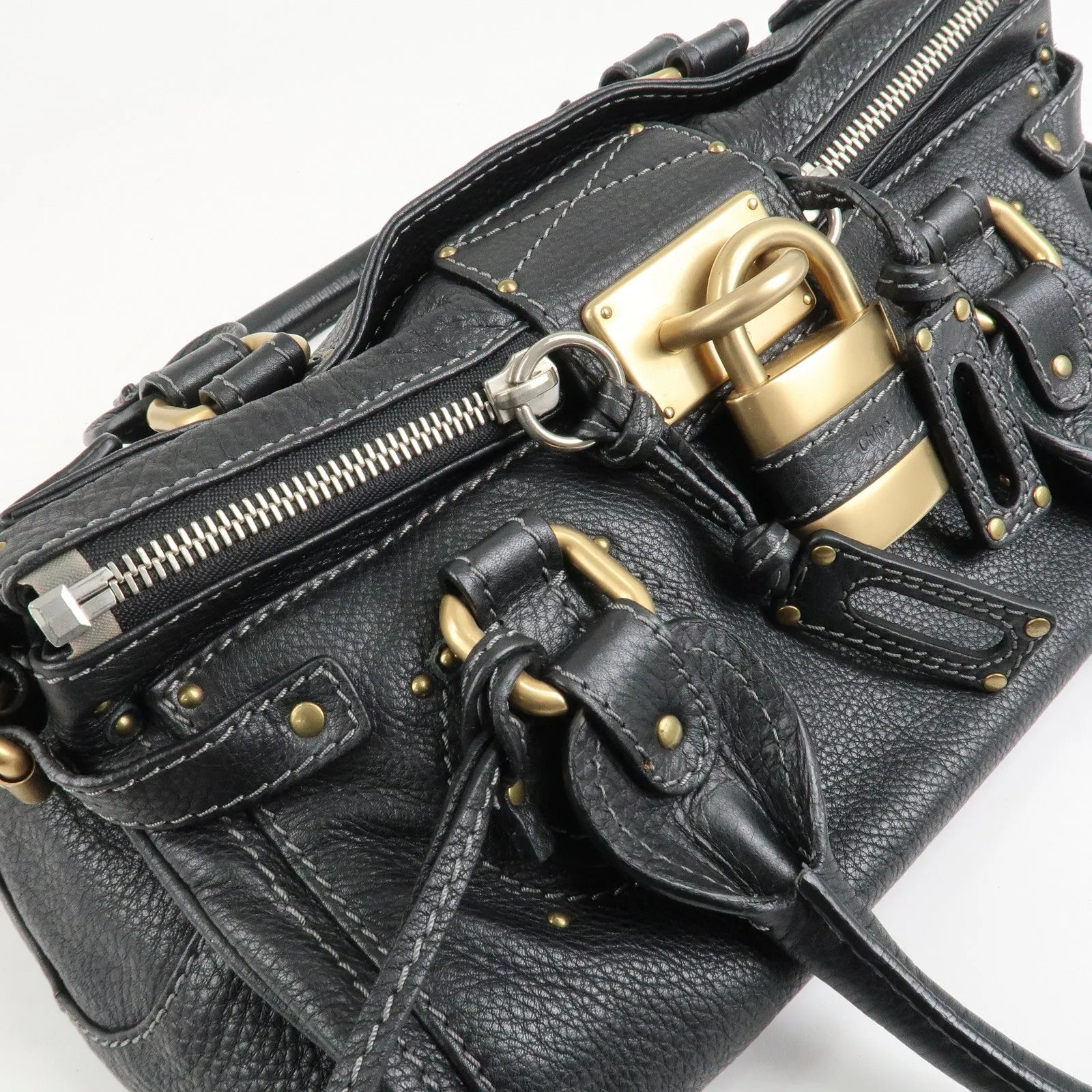 Chloe Paddington Leather Hand Bag Shoulder Bag Medium Black Used