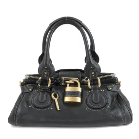 Chloe Paddington Leather Hand Bag Shoulder Bag Medium Black Used