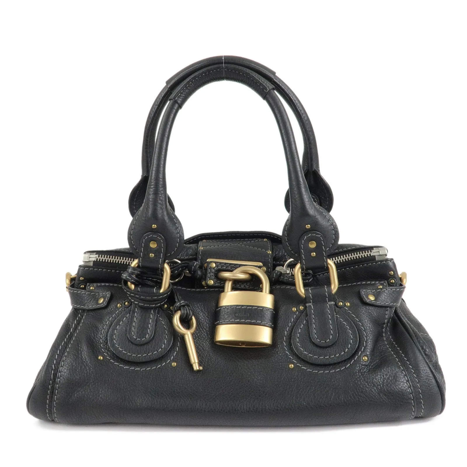 Chloe Paddington Leather Hand Bag Shoulder Bag Medium Black Used