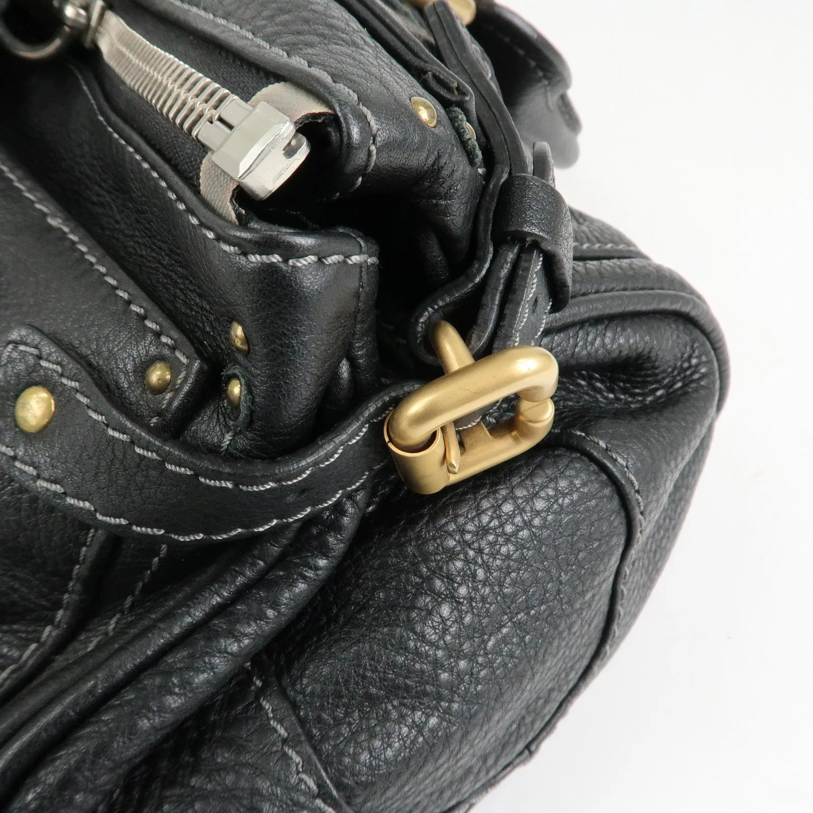 Chloe Paddington Leather Hand Bag Shoulder Bag Medium Black Used