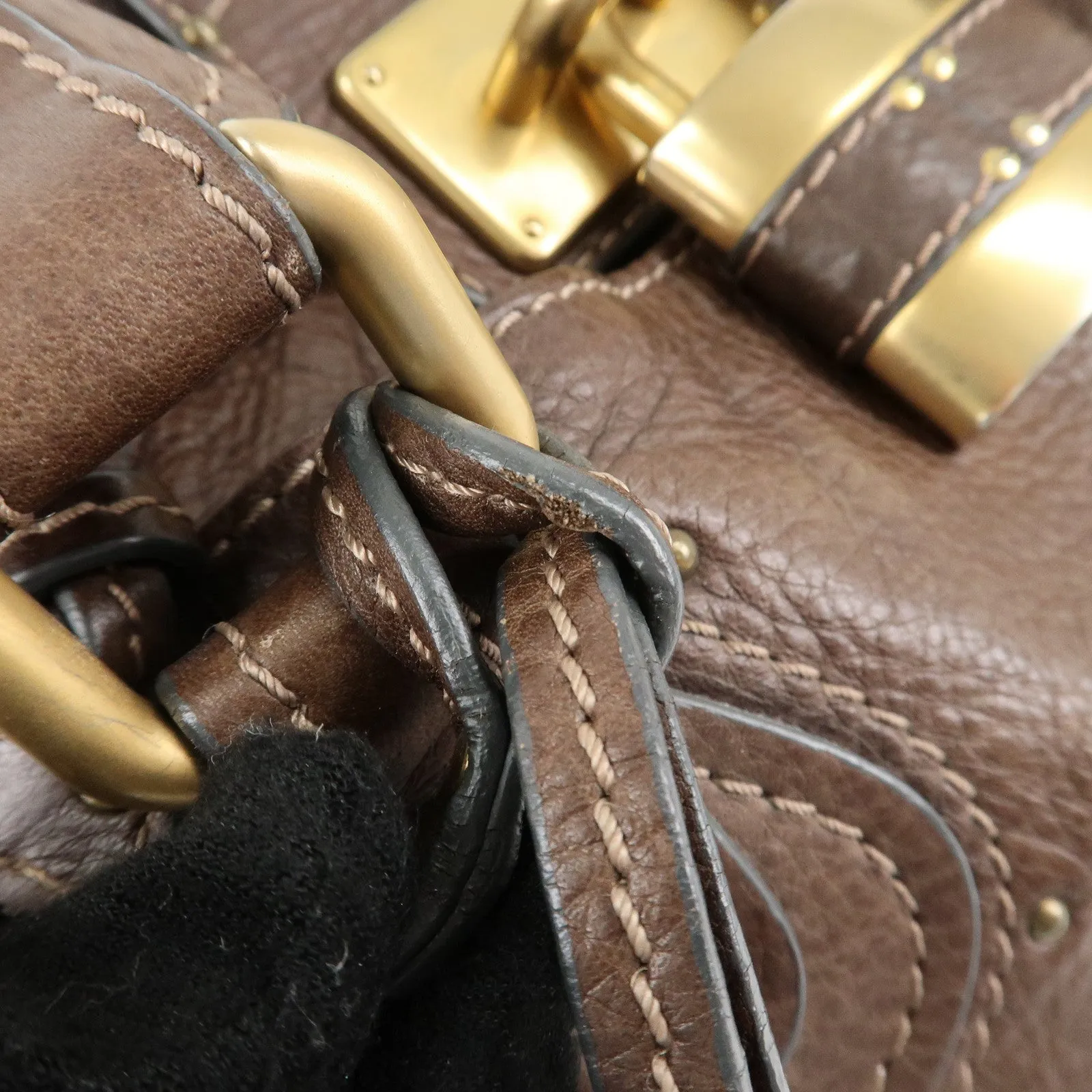 Chloe Paddington Leather Hand Bag Shoulder Bag Medium Brown Used