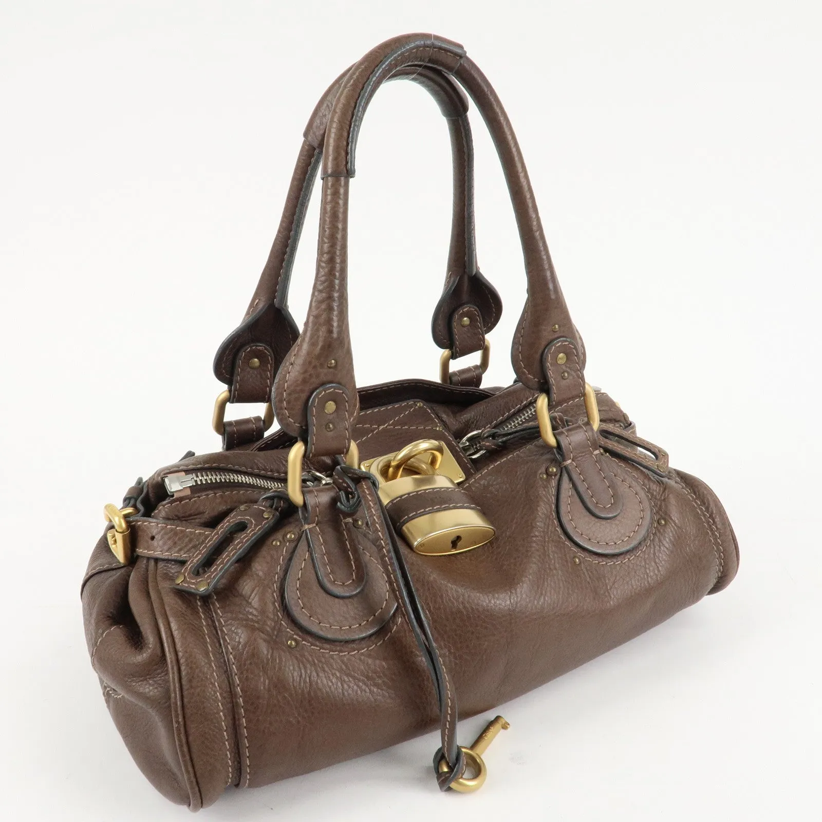 Chloe Paddington Leather Hand Bag Shoulder Bag Medium Brown Used
