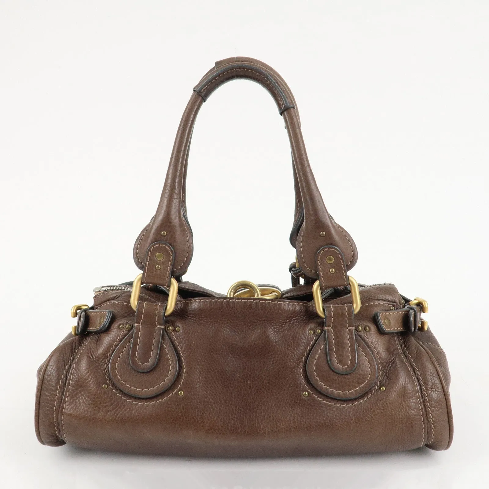Chloe Paddington Leather Hand Bag Shoulder Bag Medium Brown Used