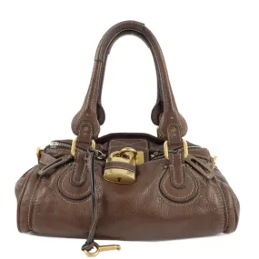 Chloe Paddington Leather Hand Bag Shoulder Bag Medium Brown Used