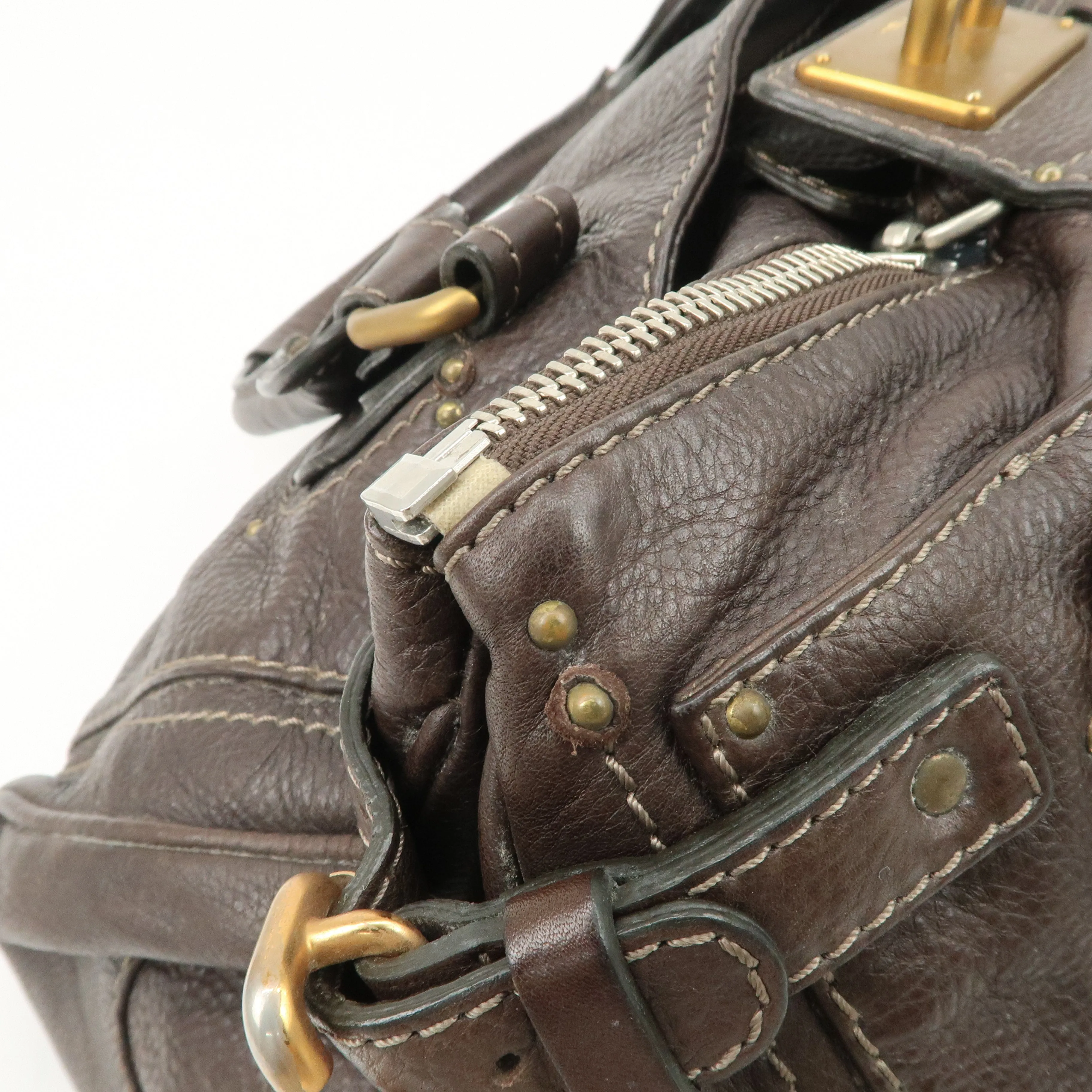 Chloe Paddington Leather Shoulder Bag Hand Bag Dark Brown Used
