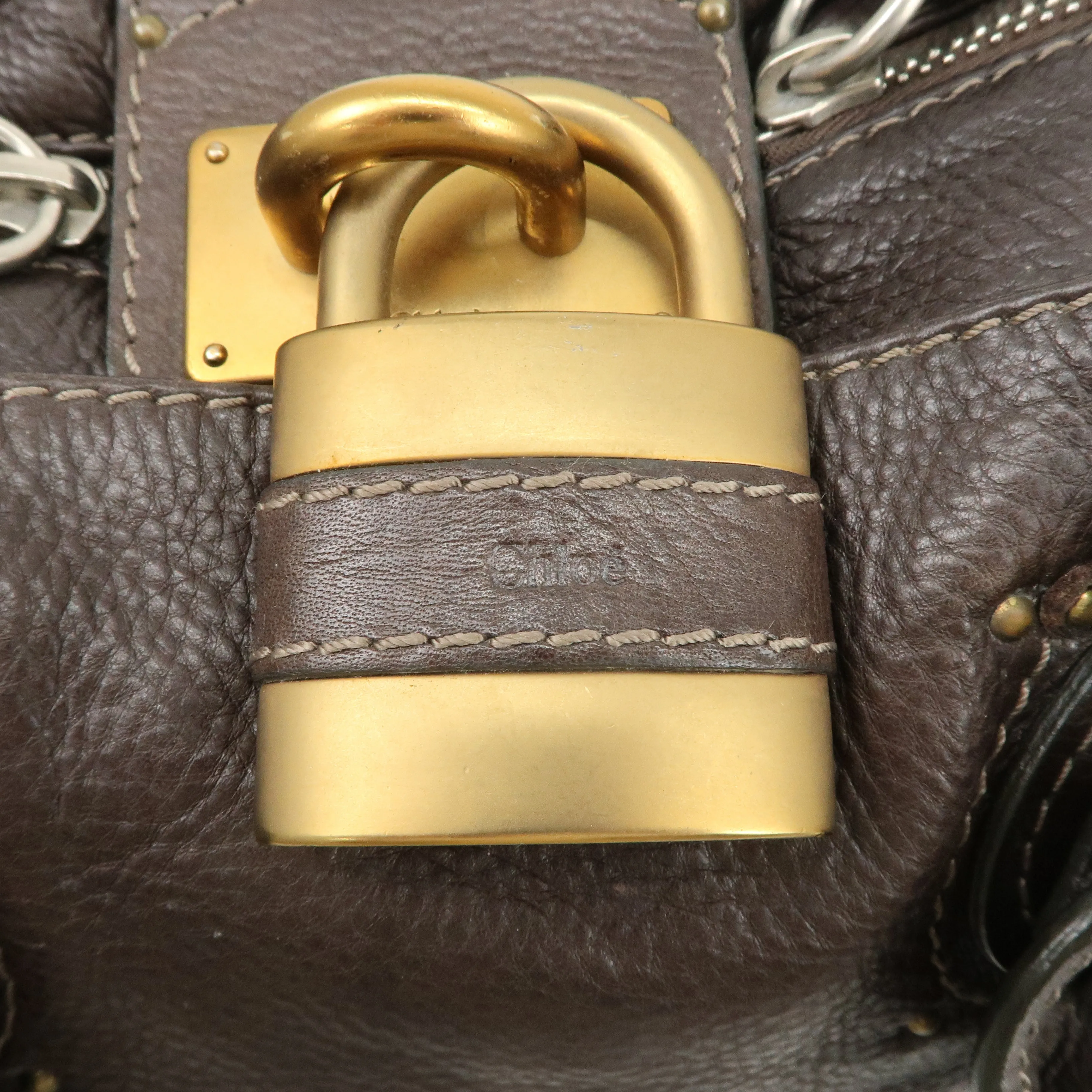 Chloe Paddington Leather Shoulder Bag Hand Bag Dark Brown Used