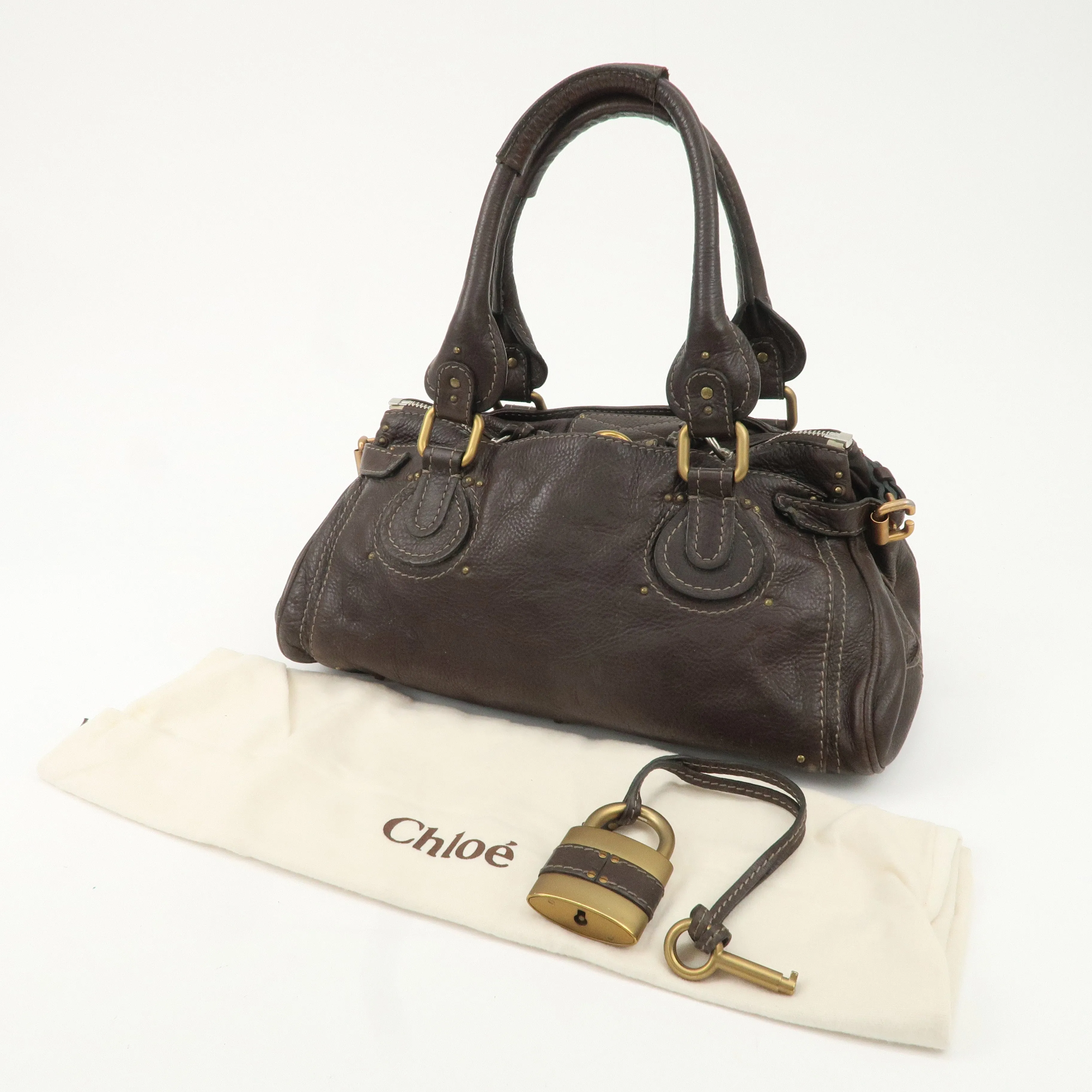 Chloe Paddington Leather Shoulder Bag Hand Bag Dark Brown Used