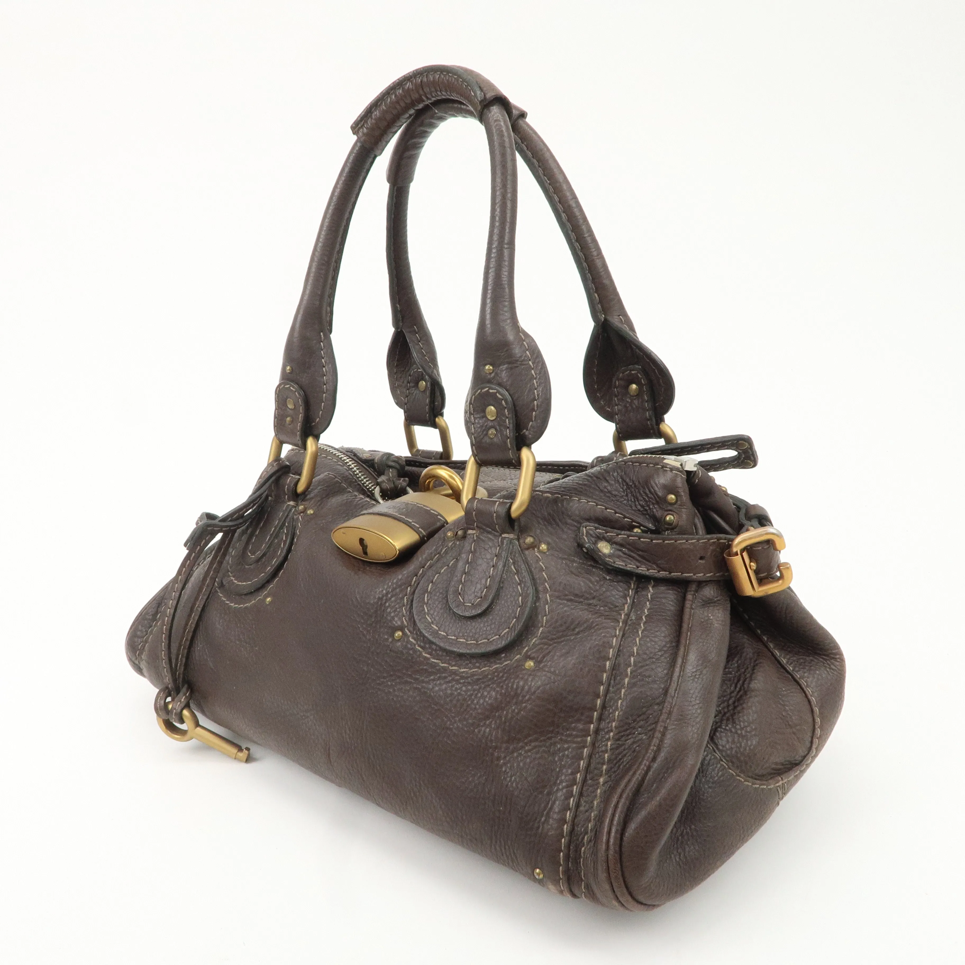 Chloe Paddington Leather Shoulder Bag Hand Bag Dark Brown Used