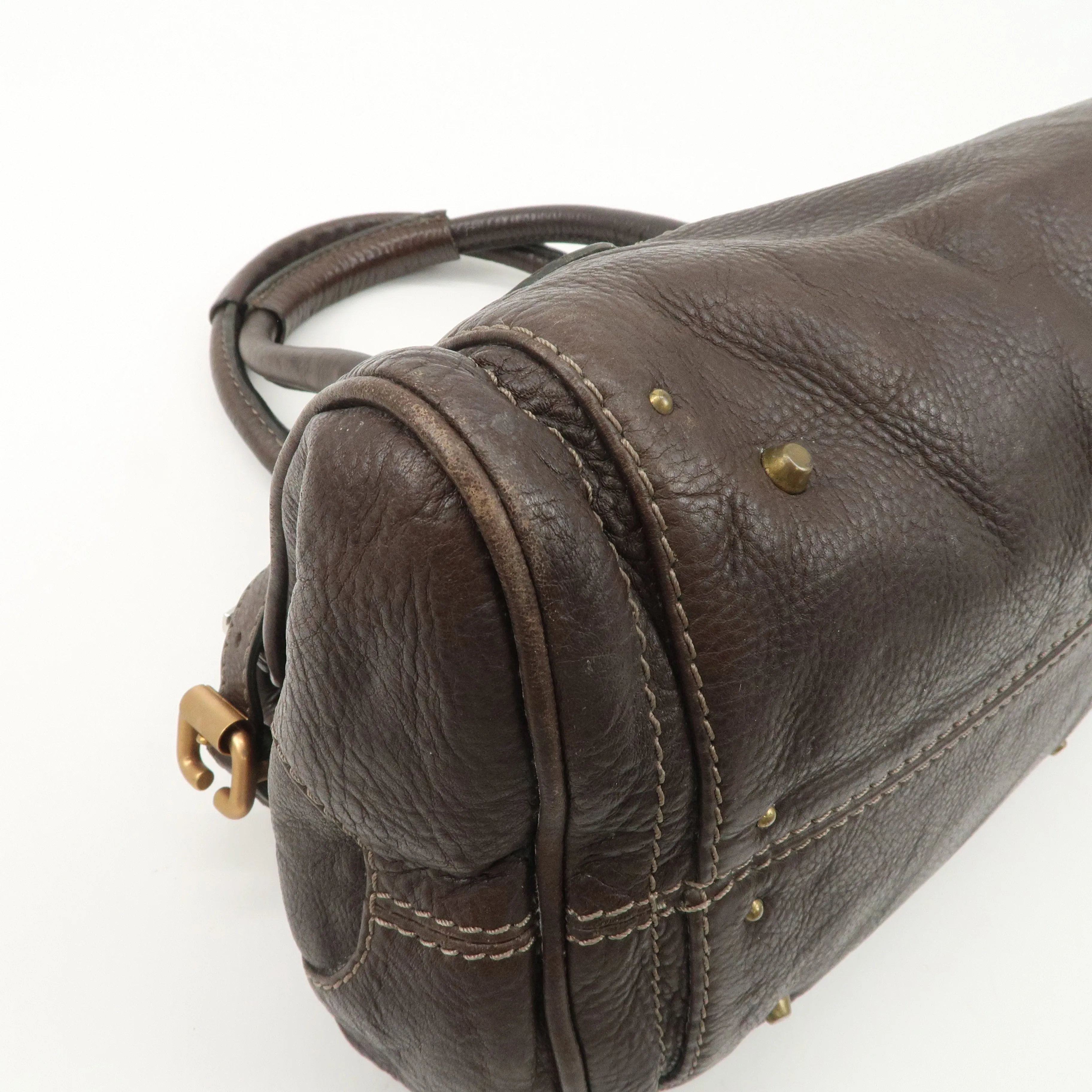 Chloe Paddington Leather Shoulder Bag Hand Bag Dark Brown Used