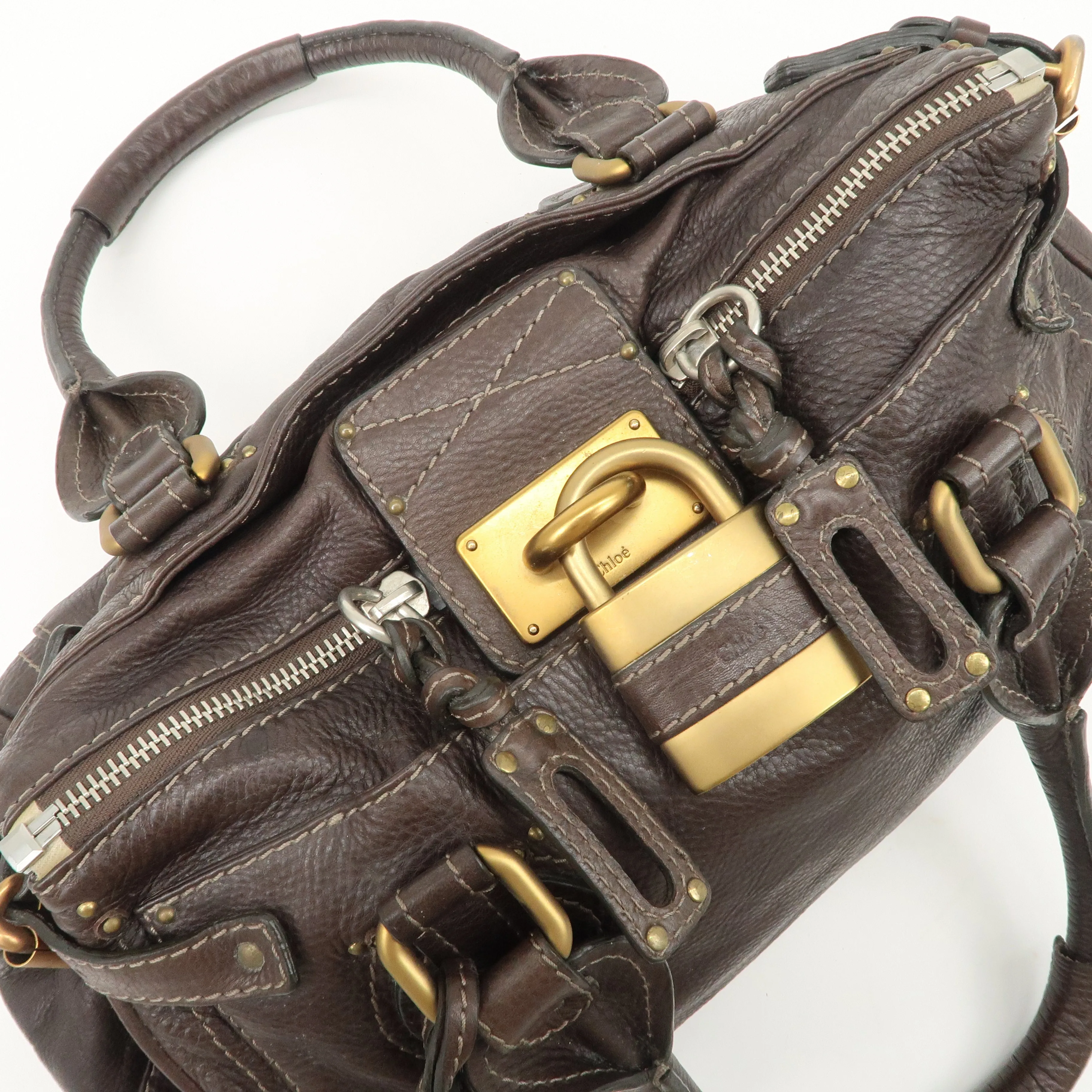 Chloe Paddington Leather Shoulder Bag Hand Bag Dark Brown Used