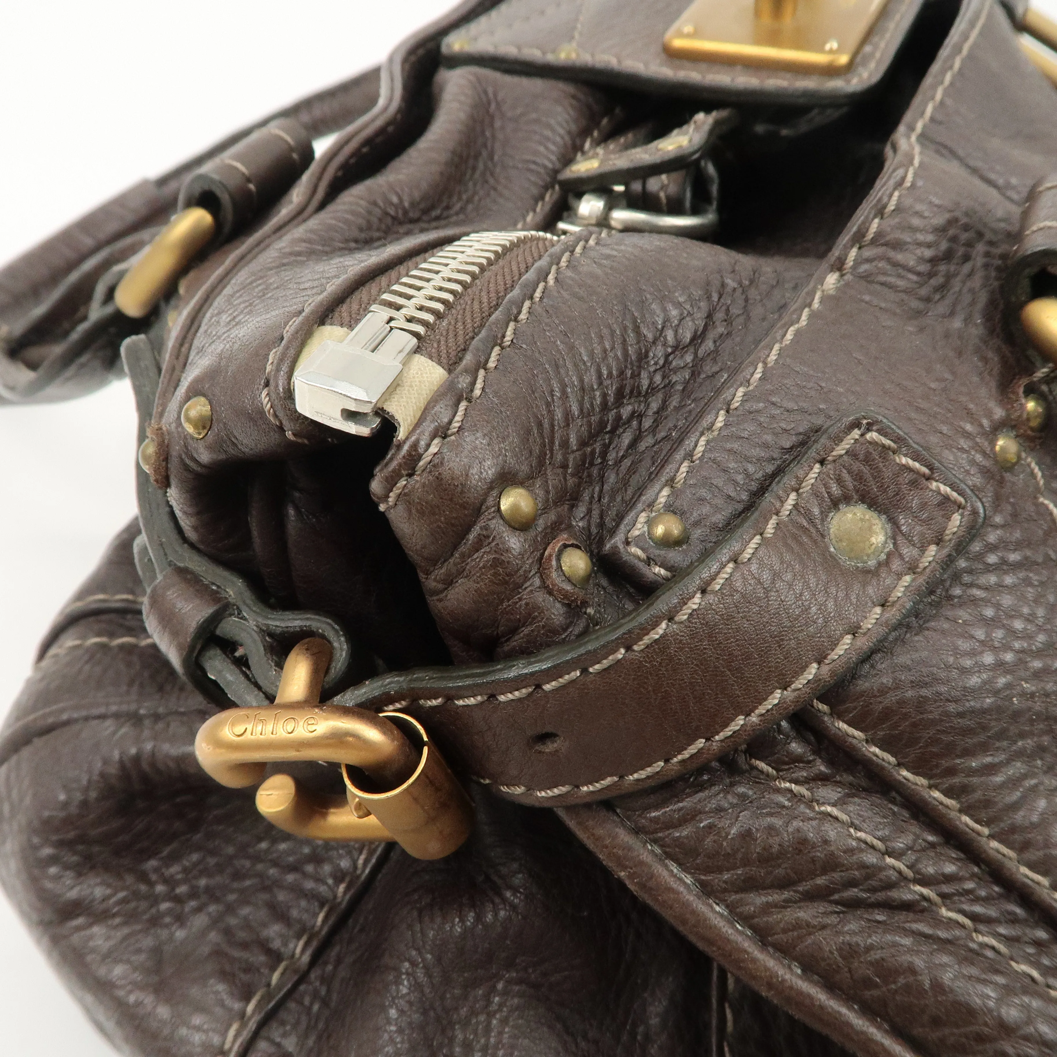 Chloe Paddington Leather Shoulder Bag Hand Bag Dark Brown Used