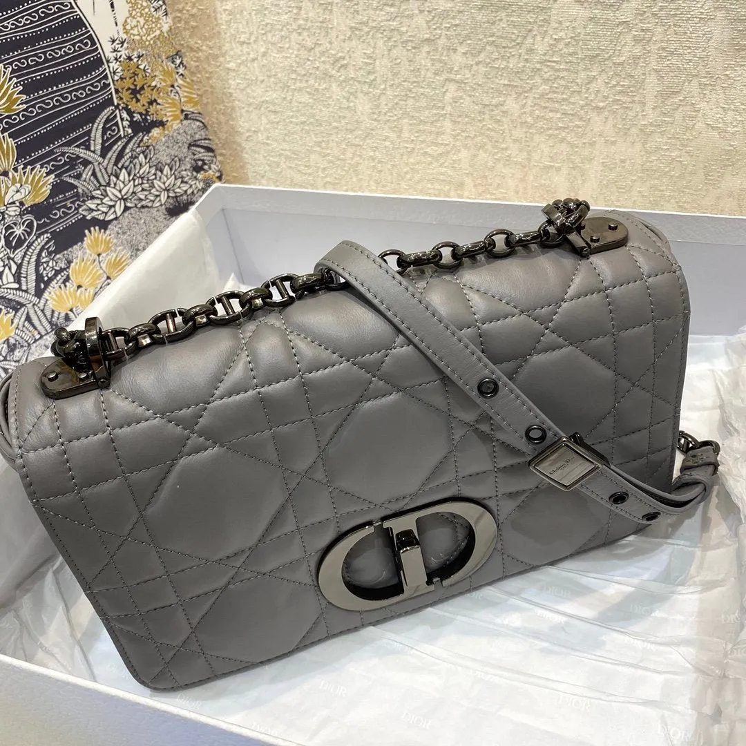 DI Medium Caro Bag Gray Padded Macrocannage, Dark Grey, For Women Women’s Handbags, Crossbody Bags, 25cm CD M9242BNGK_M41G