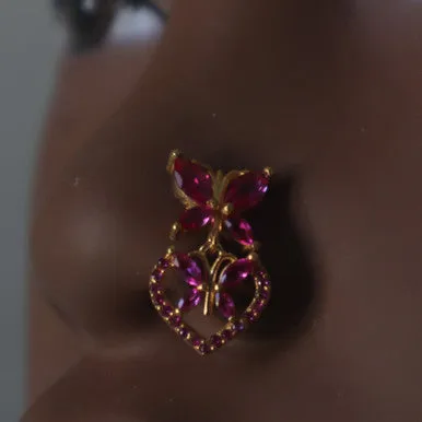 Double Butterfly Heart Shape Nose Cuff Jewelry