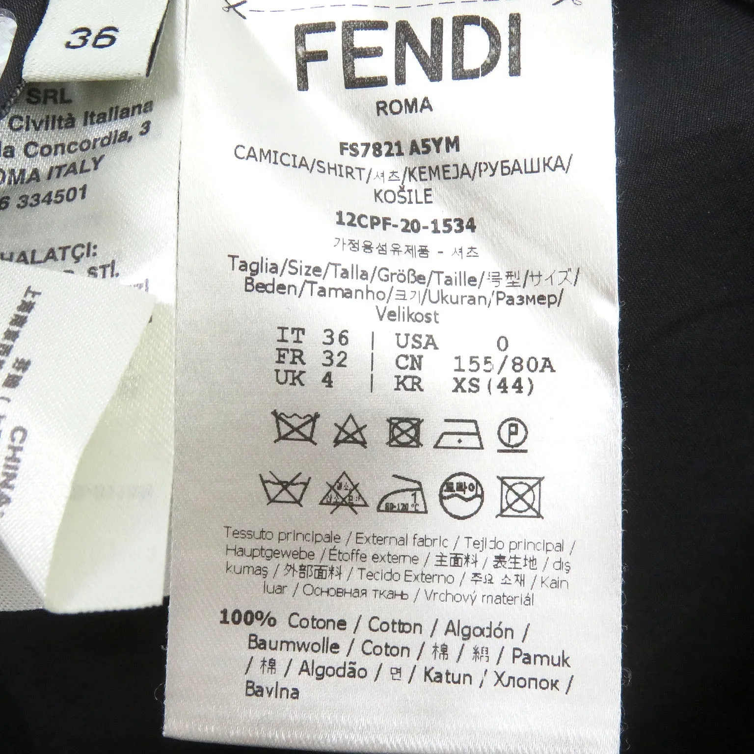 FENDI blouse FS7821 cotton black 36