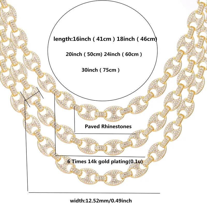 Full Bling Iced Out Coffee Bean Pig Nose CZ Rhinestones Necklace
