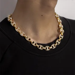 Full Bling Iced Out Coffee Bean Pig Nose CZ Rhinestones Necklace