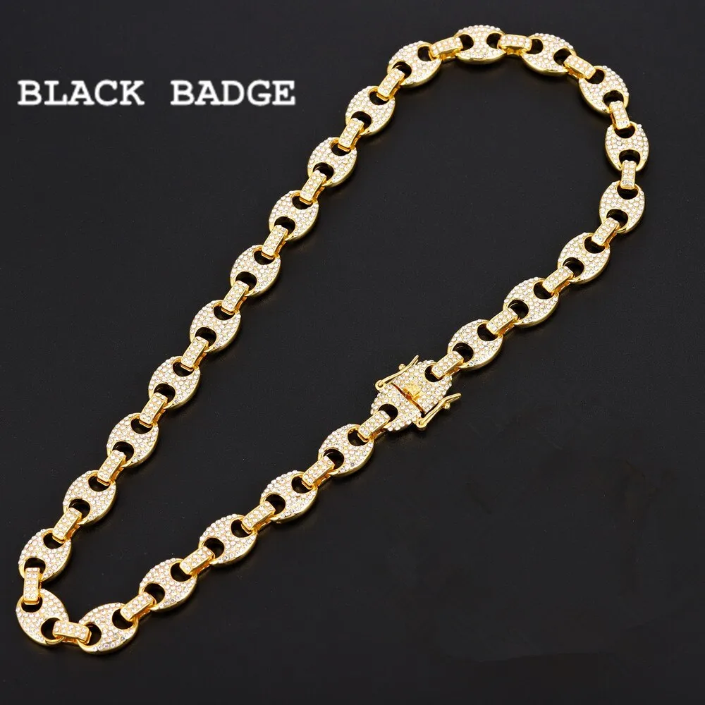 Full Bling Iced Out Coffee Bean Pig Nose CZ Rhinestones Necklace