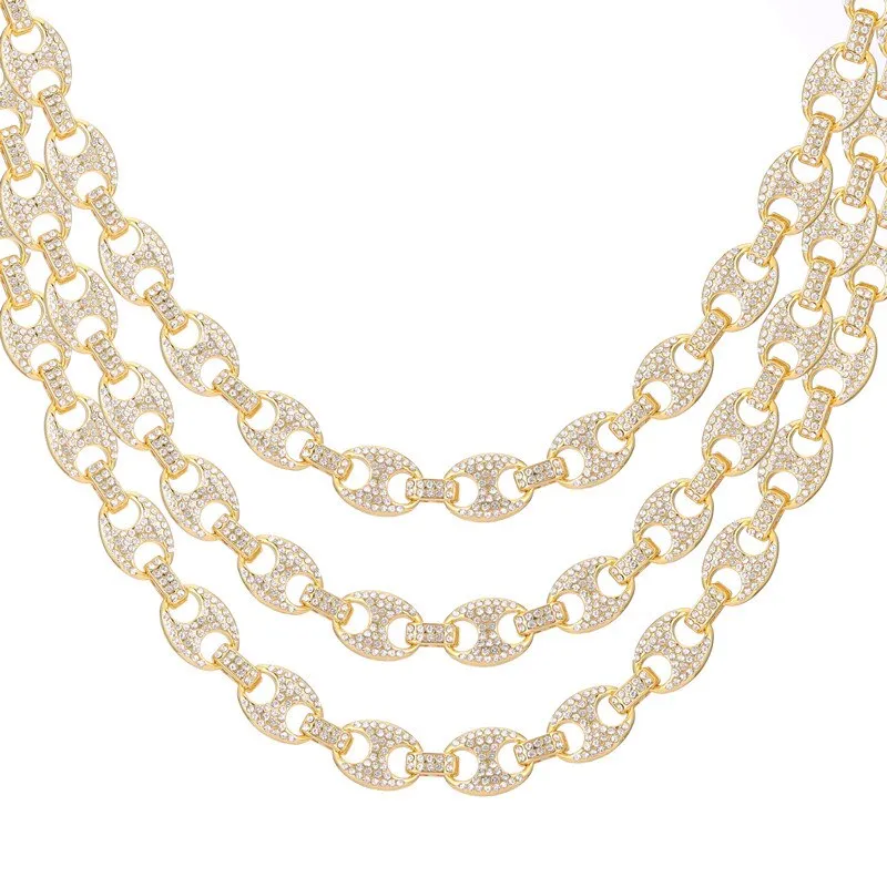 Full Bling Iced Out Coffee Bean Pig Nose CZ Rhinestones Necklace