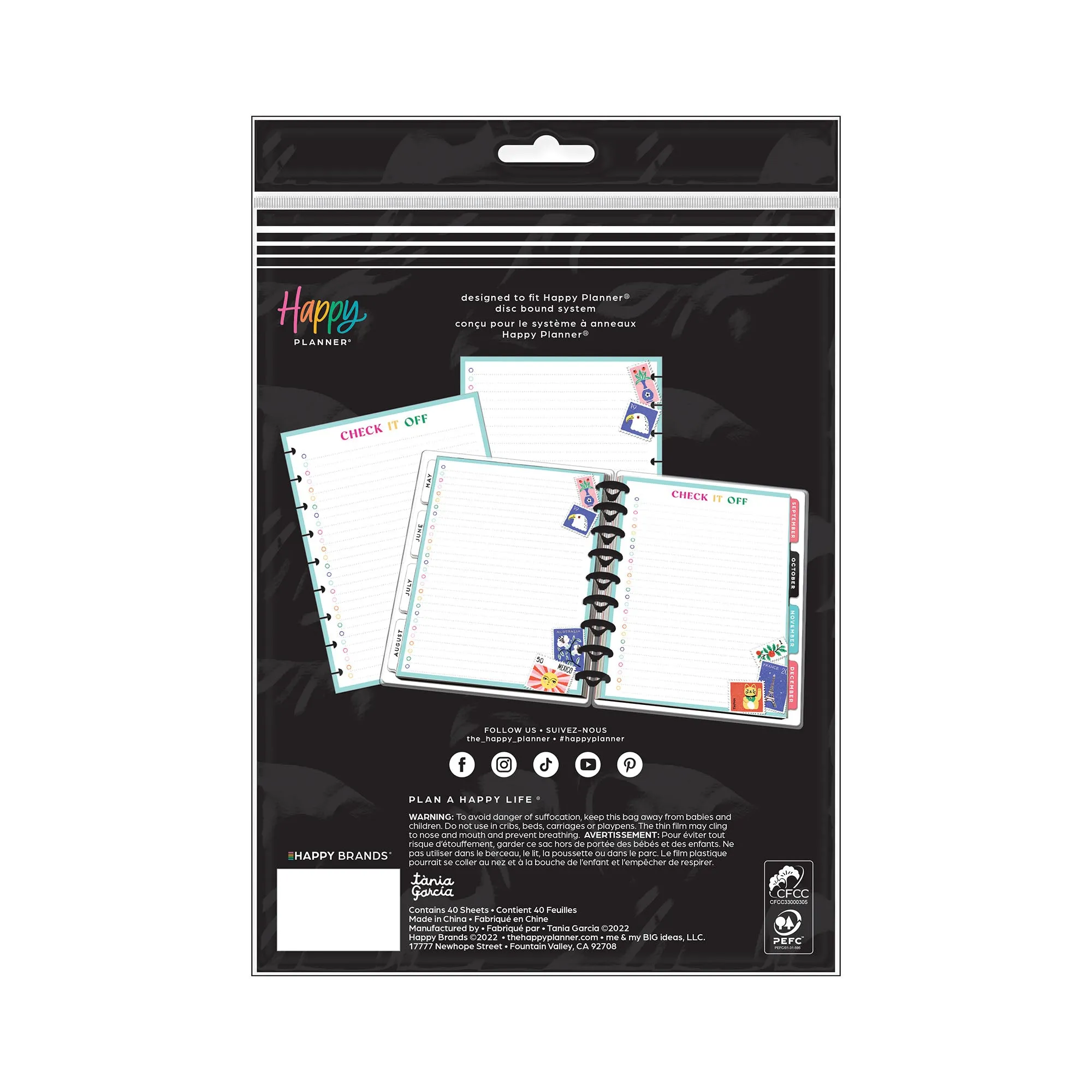 Happy Planner Bright Travels CLASSIC Fill Paper Tània Garcia - Checklist Lined