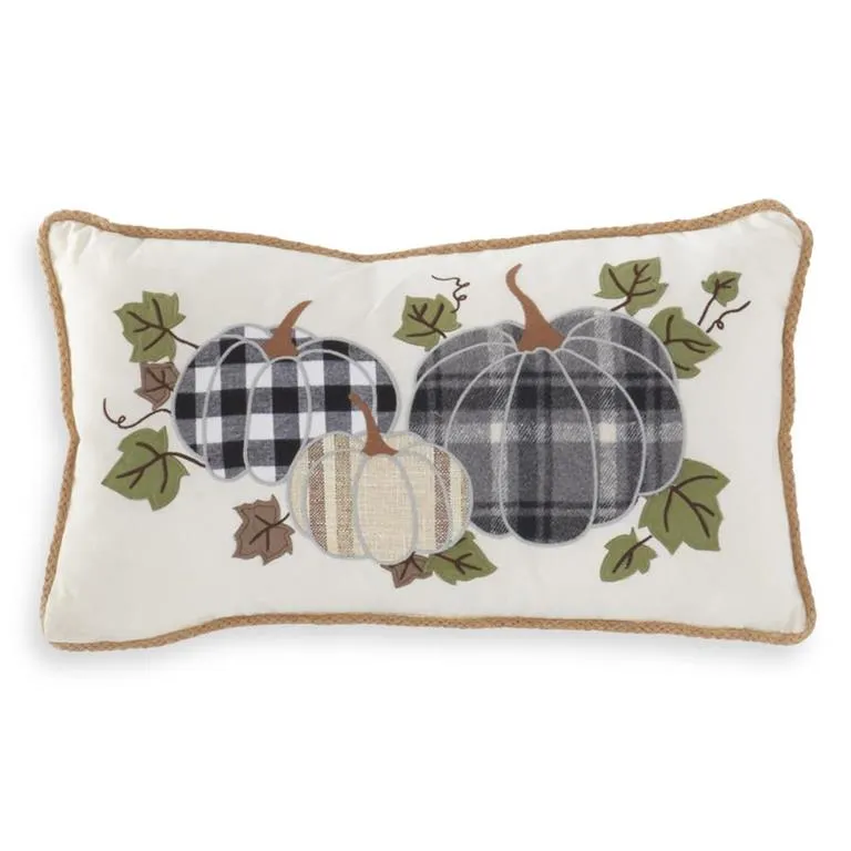 Rectangular Cream Canvas Pillow with Applique Pumpkin & Jute - 20 Inch