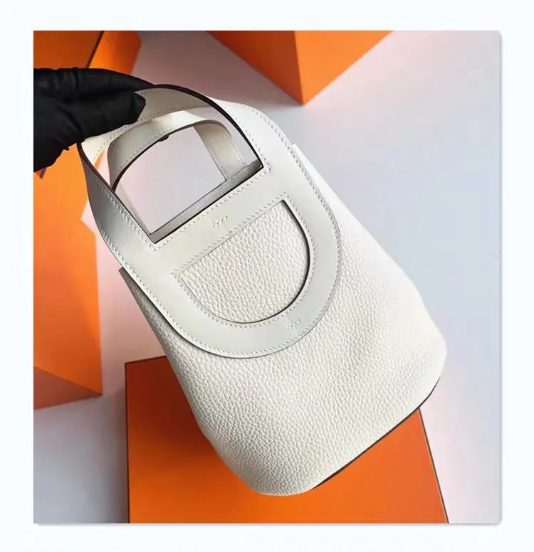 SEALBEER 2025 new pig nose vegetable basket bucket bag fashion portable women's bag lychee pattern first layer cowhide casual leather