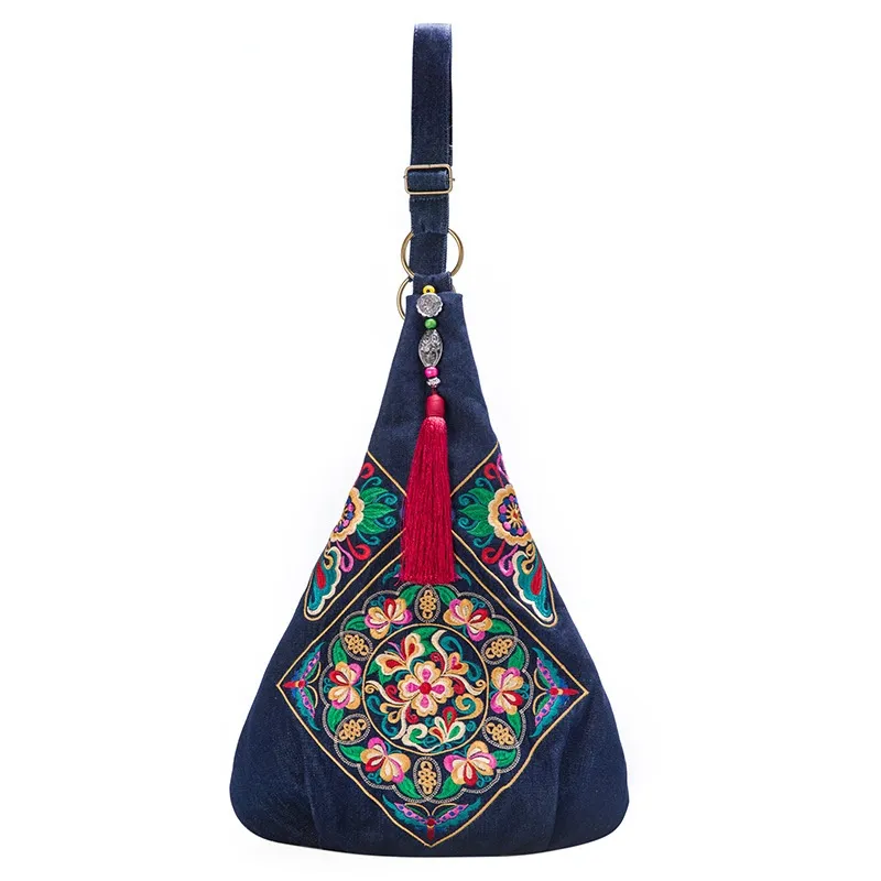 Tibetan embroidery bag ethnic style single shoulder bag women's bag retro embroidery wandering bag fashion denim canvas bag
